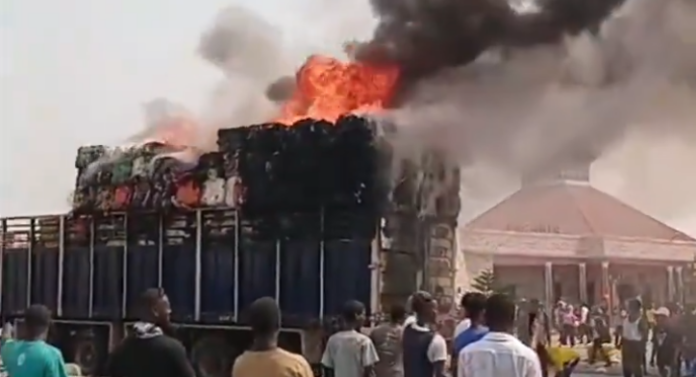 second-hand clothes in flames